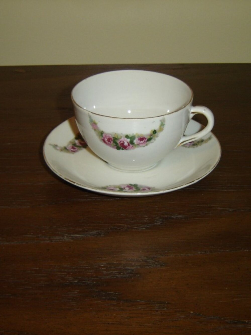 Nippon G pink Rose swag cup and saucer VGU